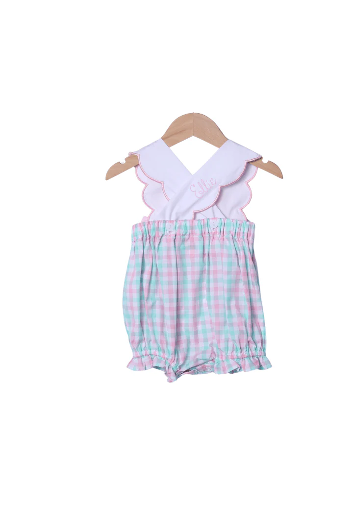 Flamingo Pink and Mint Plaid Bow Bubble - Image 2