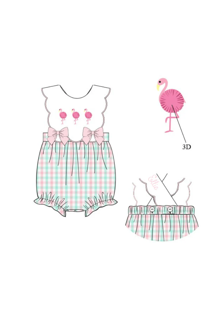 Flamingo Pink and Mint Plaid Bow Bubble - Image 3