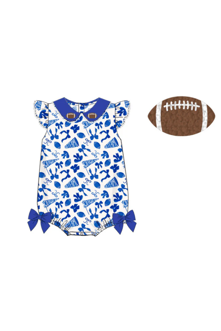 Blue and White Go Team Bow French Knot Football Bubble - Image 2