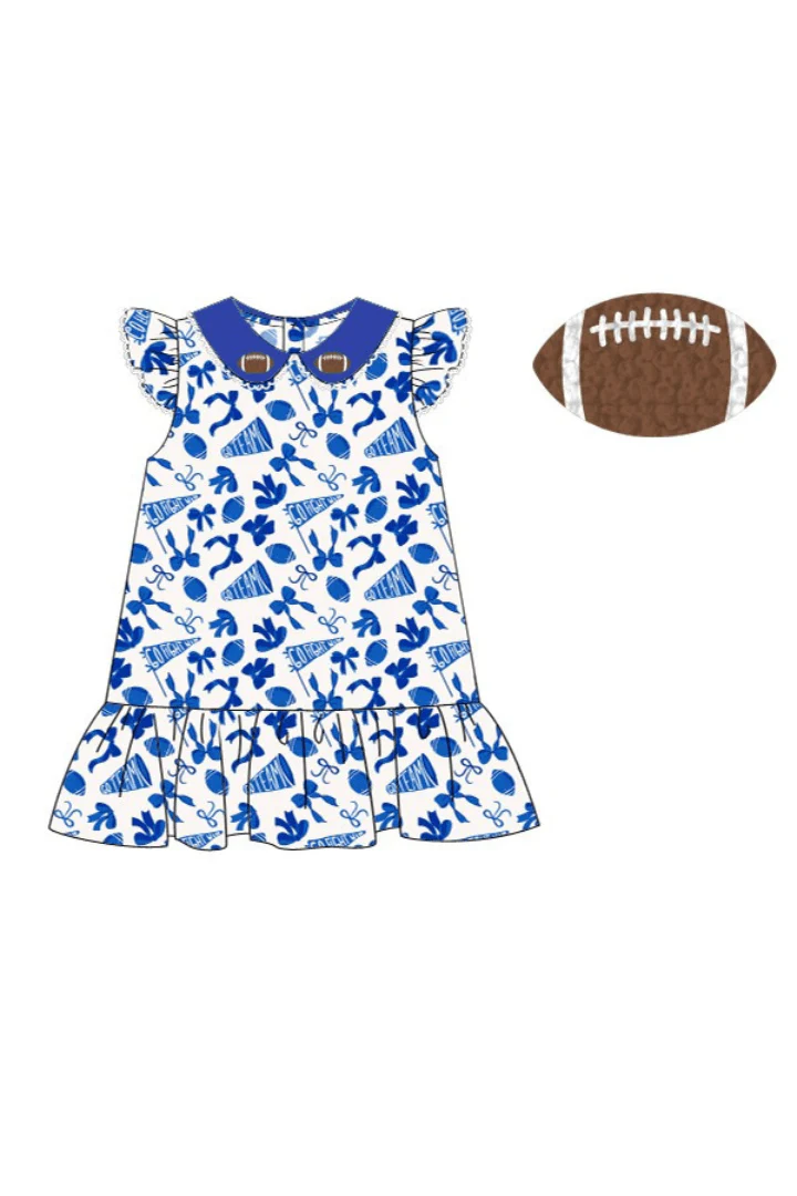 Blue and White Go Team Bow French Knot Football Dress - Image 2
