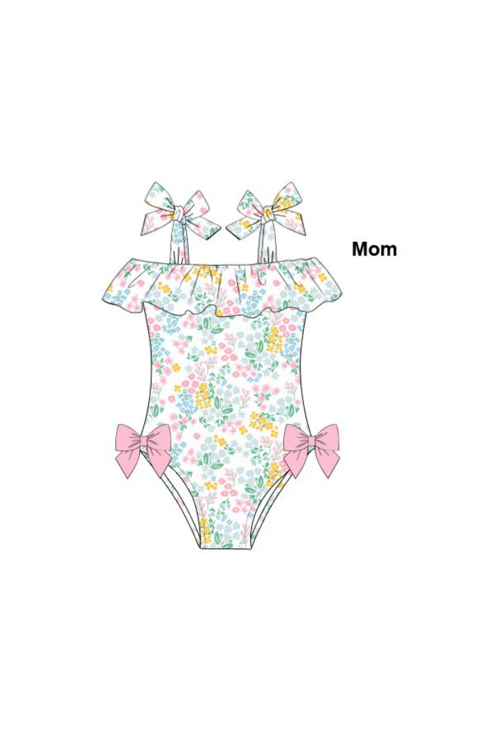 Floral Tie Shoulder Mom Swimsuit - Image 2