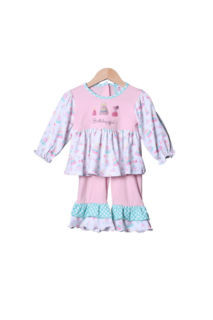 French Knot Birthday Party Pink Pant Set
