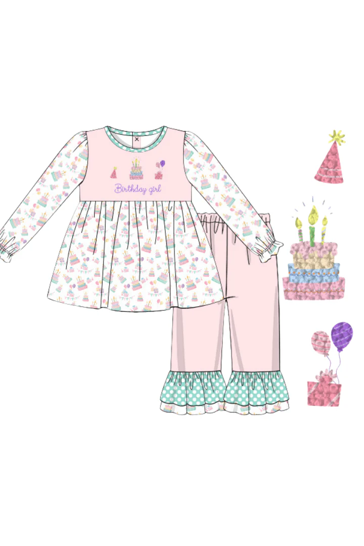 French Knot Birthday Party Pink Pant Set - Image 2