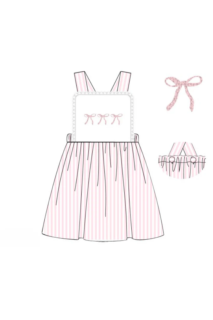 French Knot Bow Pink Stripe Sundress - Image 2