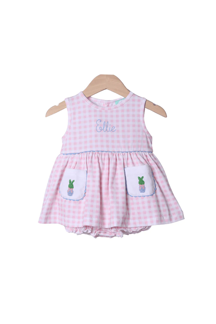 French Knot Bunny Topiary Pink Gingham Skirted Bubble