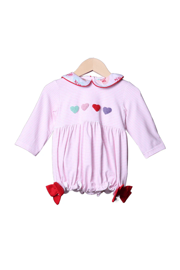 French Knot Candy Heart Pink Stripe Bubble