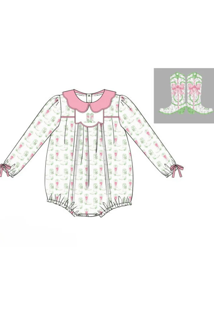 French Knot Christmas Boots Pink Corduroy Bubble - Image 2