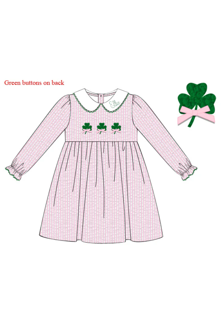 French Knot Clover Pink Seersucker Dress - Image 2
