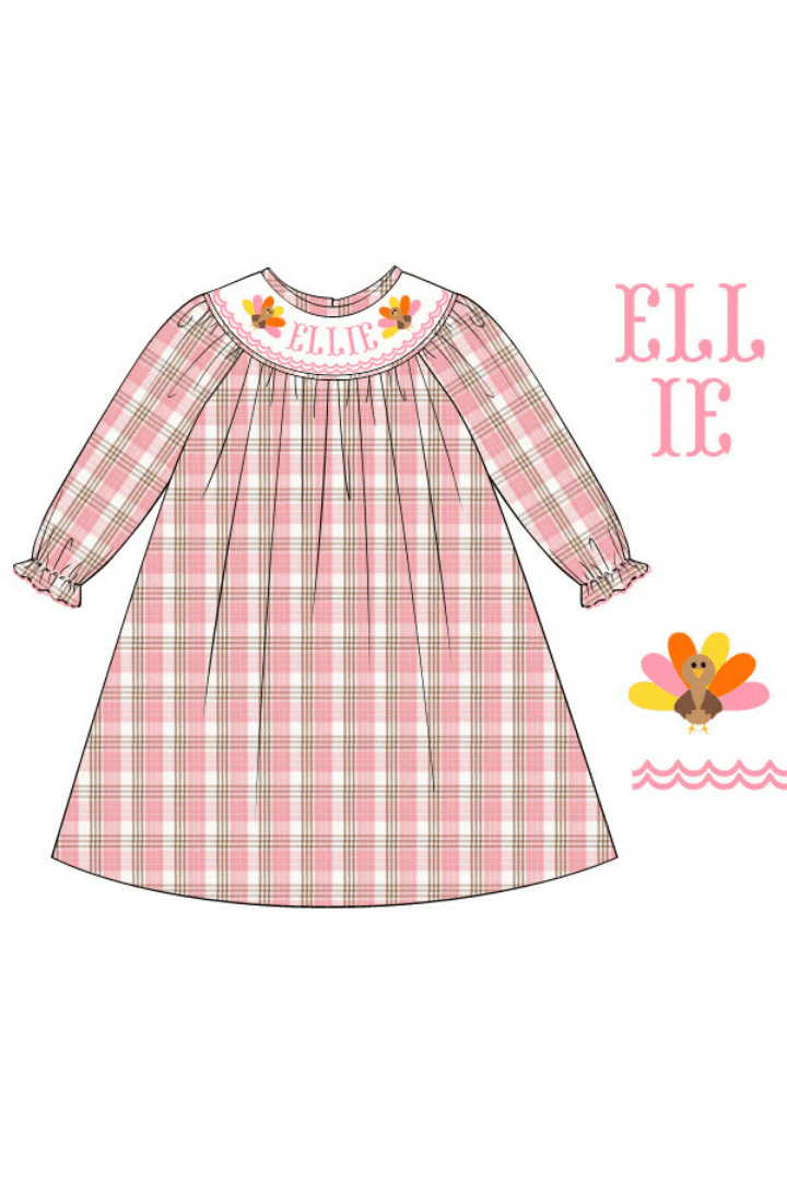 Pre-Order French Knot Custom Name Pink Plaid Dress