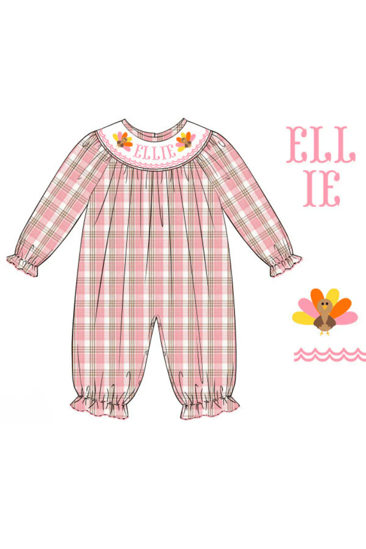 Pre-Order French Knot Custom Name Pink Plaid Romper