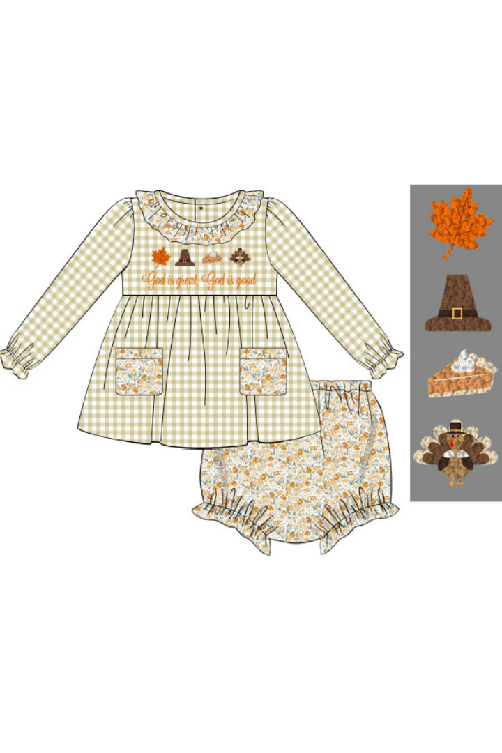 Pre-Order French Knot God is Great, God is Good Floral Bloomer Set
