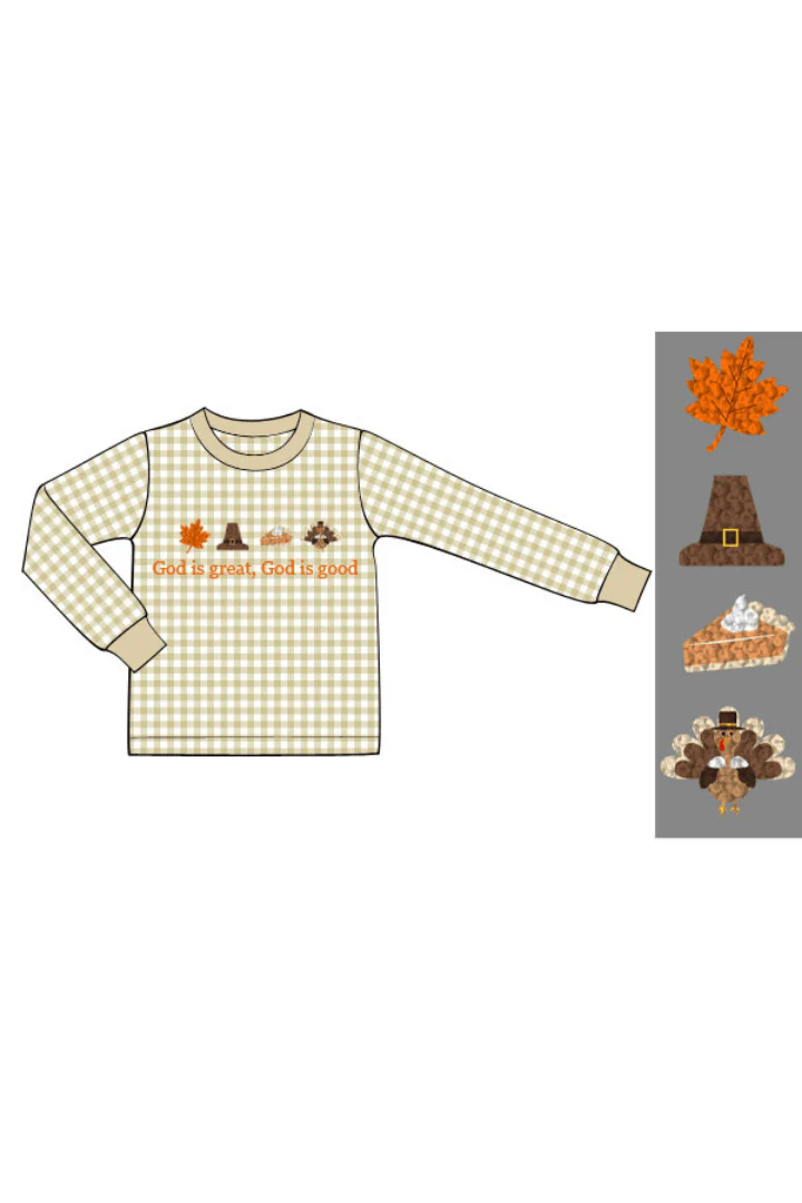 Pre-Order French Knot God is Great, God is Good Gingham Shirt
