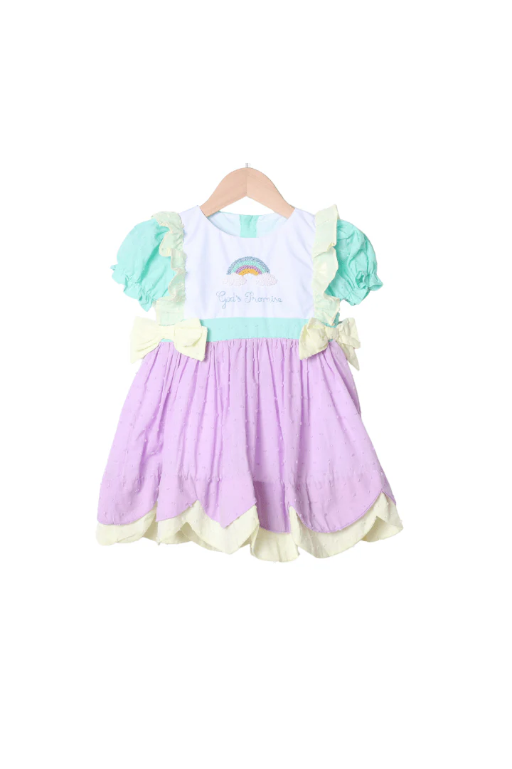 French Knot God's Promise Color Block Swiss Dot Dress