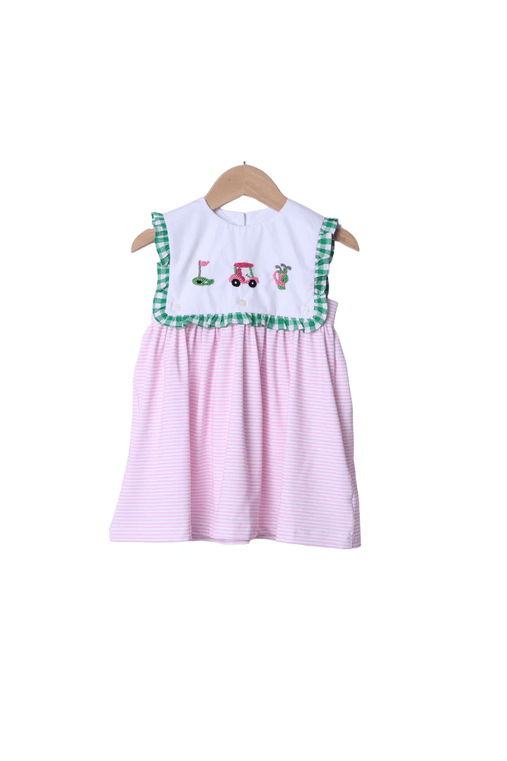French Knot Golf Pink Stipe Ruffle Dress