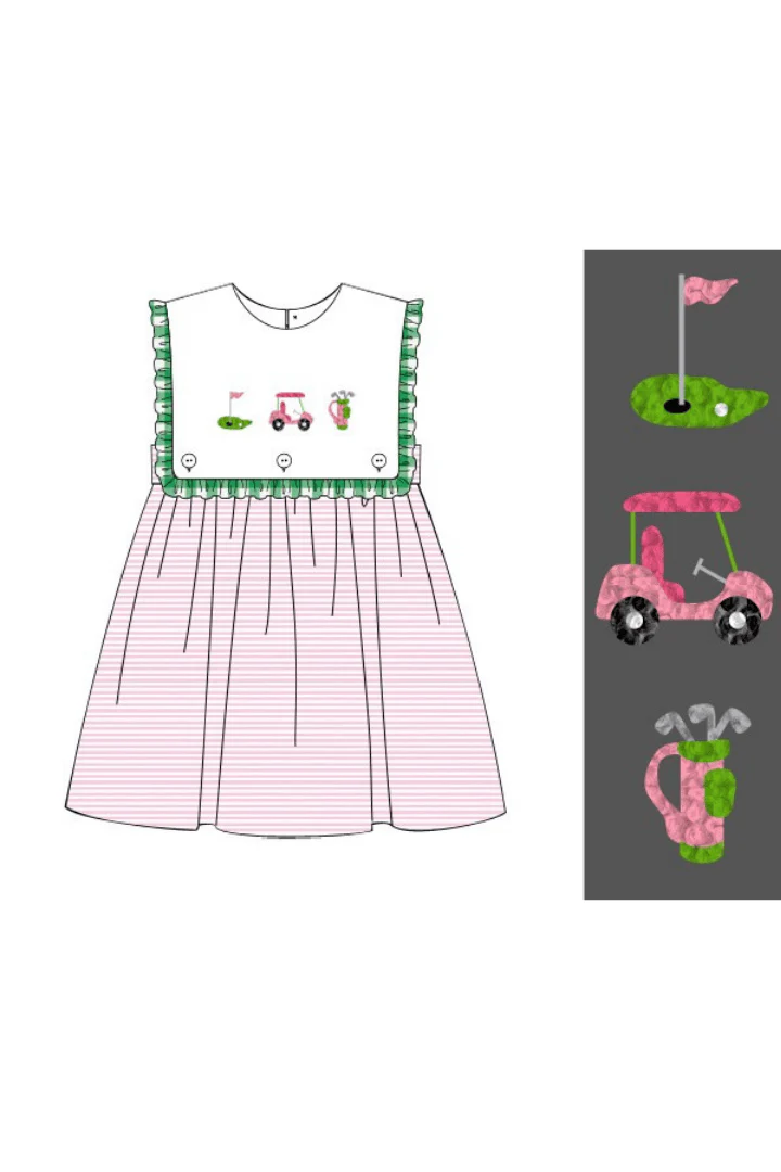French Knot Golf Pink Stipe Ruffle Dress - Image 2
