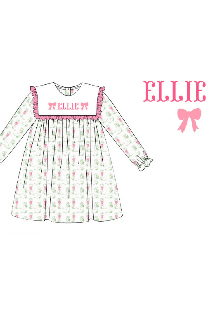 Pre-Order French Knot Custom Name Holiday Boots Bow Dress