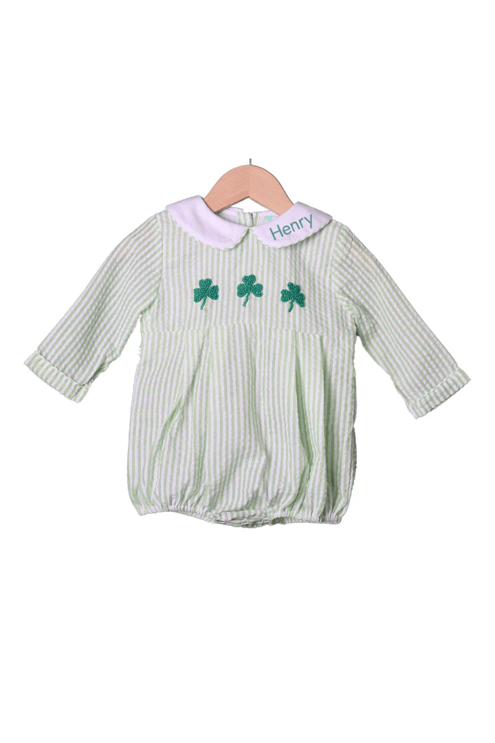 French Knot Lucky Clover Green Seersucker Bubble