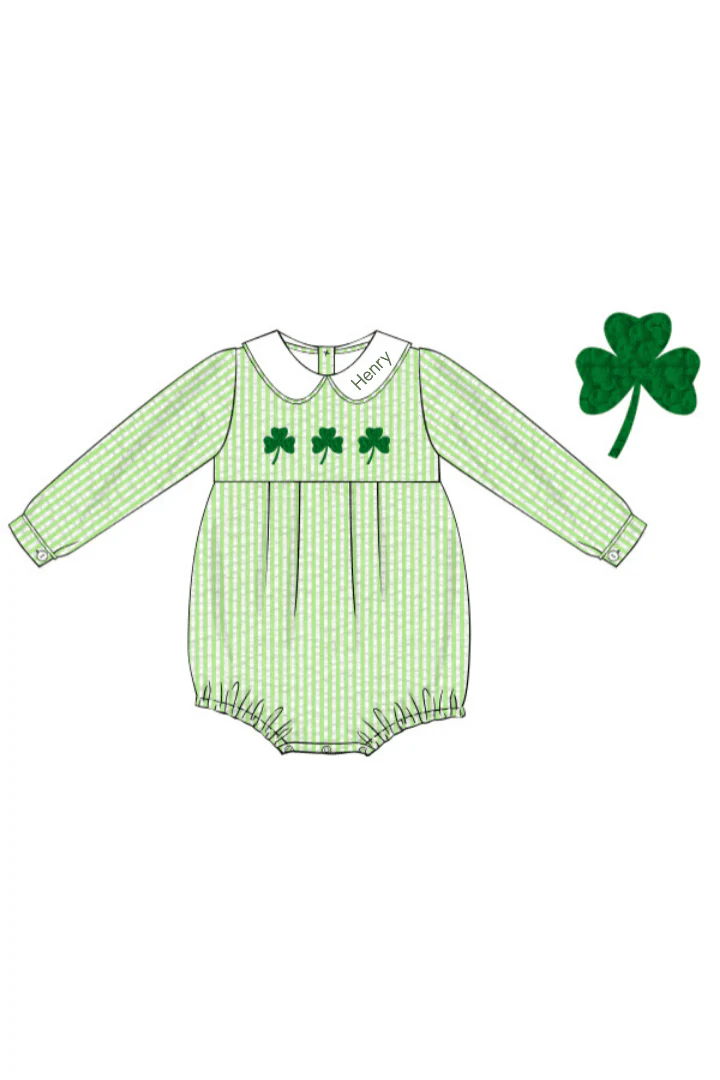 French Knot Lucky Clover Green Seersucker Bubble - Image 2