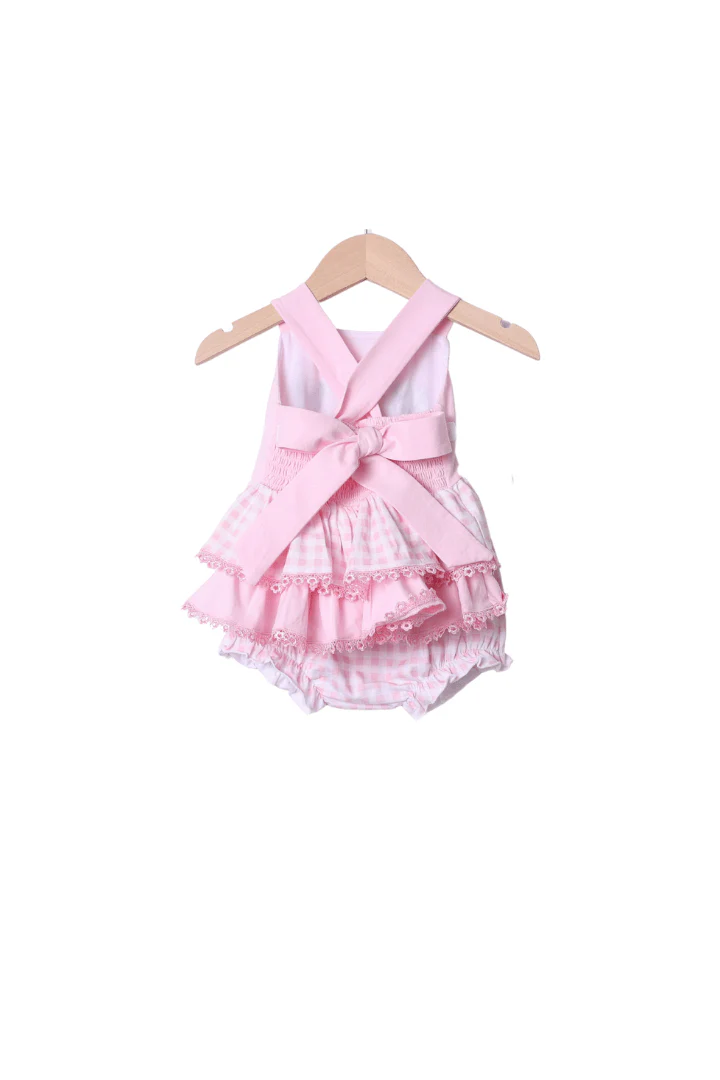 French Knot Mouse Pink Gingham Knit Bloomer Set - Image 2