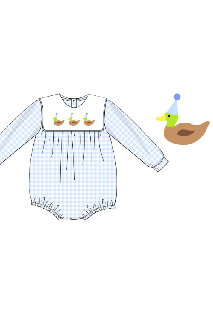 French Knot Party Duck Blue Gingham Long Sleeve Bubble - Image 2