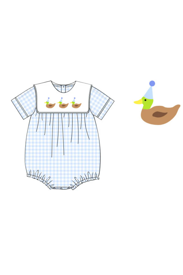 French Knot Party Duck Blue Gingham Short Sleeve Bubble - Image 2