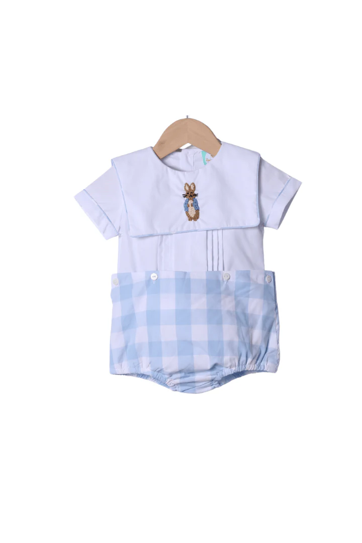 French Knot Peter Rabbit Blue Buffalo Check Diaper Set