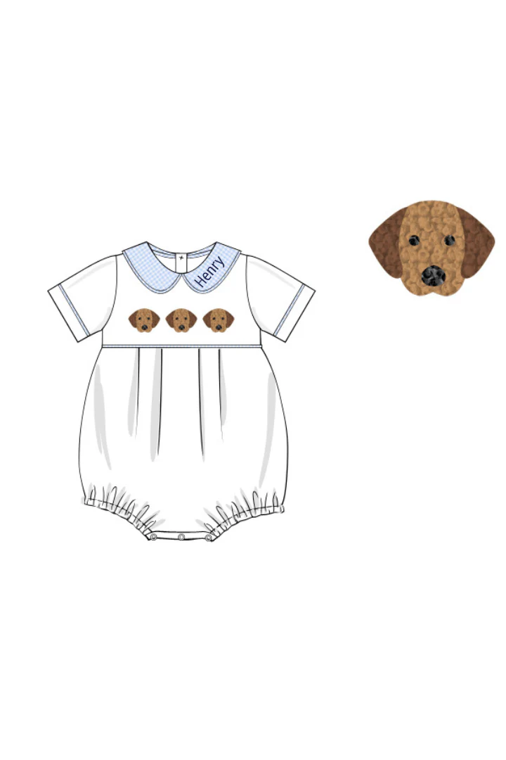 French Knot Puppy Blue Gingham White Knit Bubble - Image 2