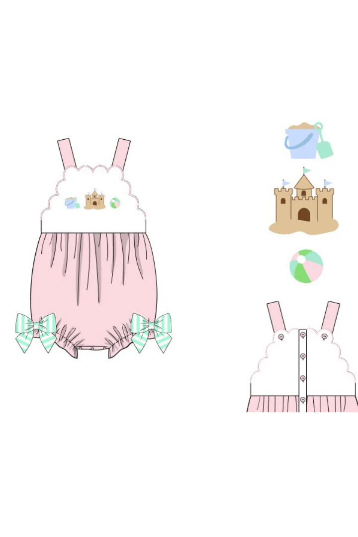 French Knot Sand Castle Fun Mint/Pink Stripe Bubble - Image 2