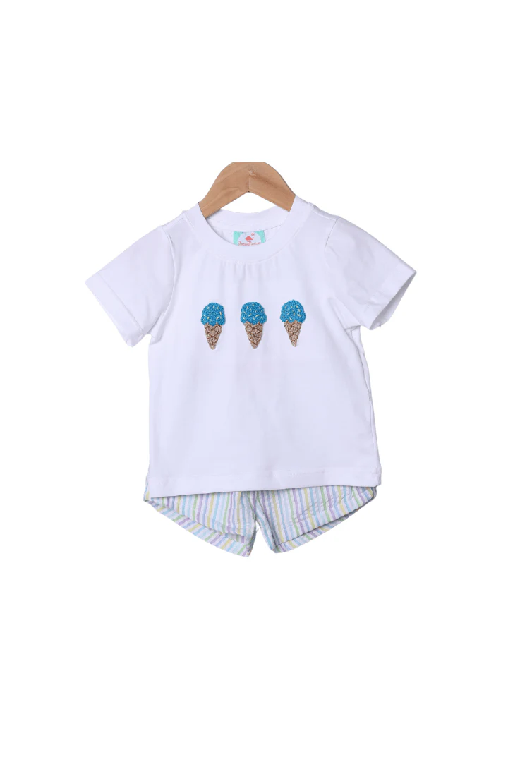 French Knot Ice Cream Seersucker Stripe Short Set