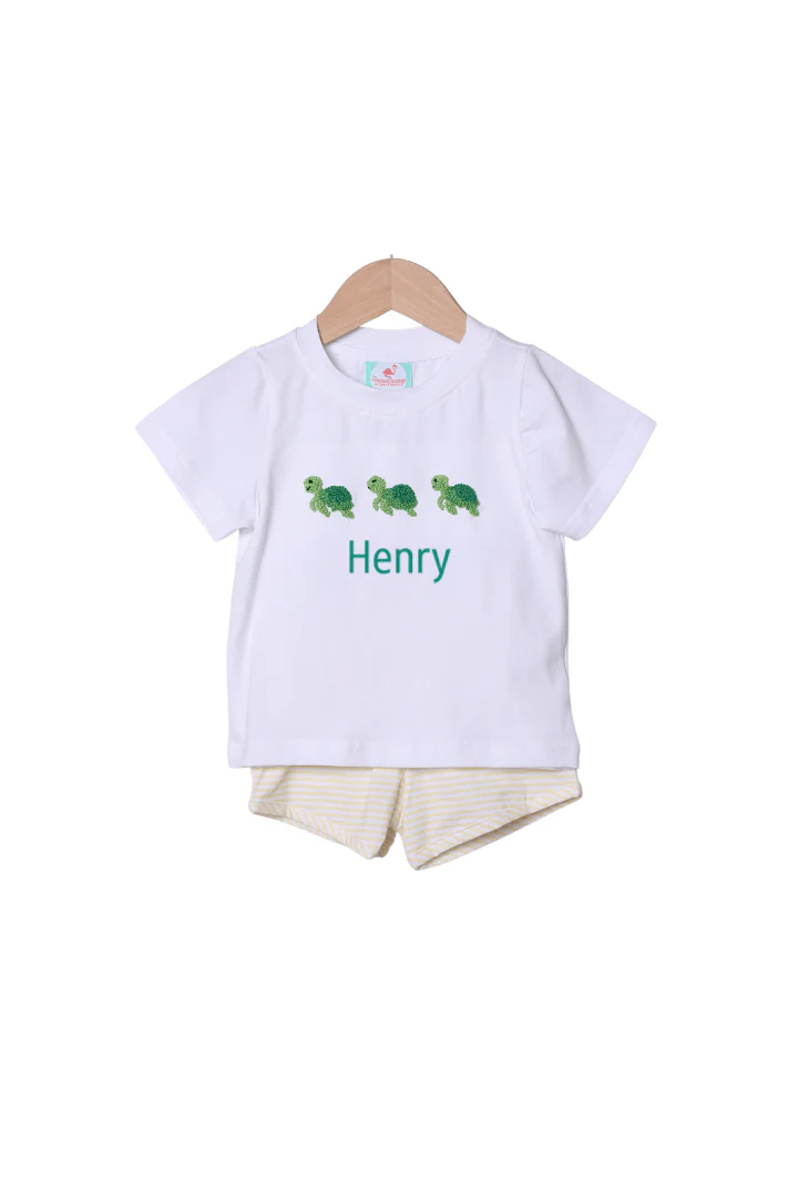 French Knot Turtle Yellow Stripe Short Set
