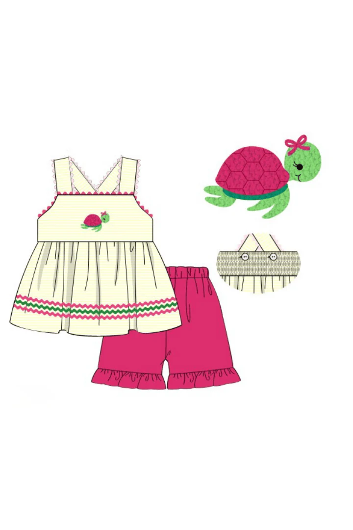 French Knot Turtle Yellow/Pink Stripe Short Set - Image 3