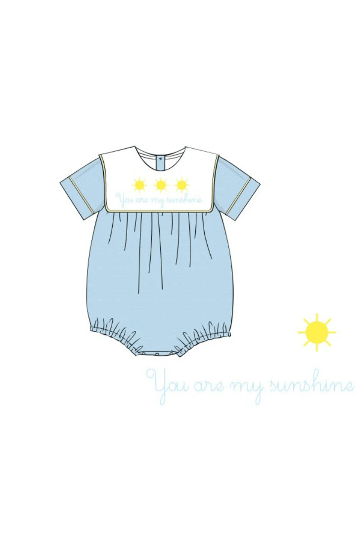 French Knot You Are My Sunshine Blue Swiss Dot Bib Bubble - Image 2