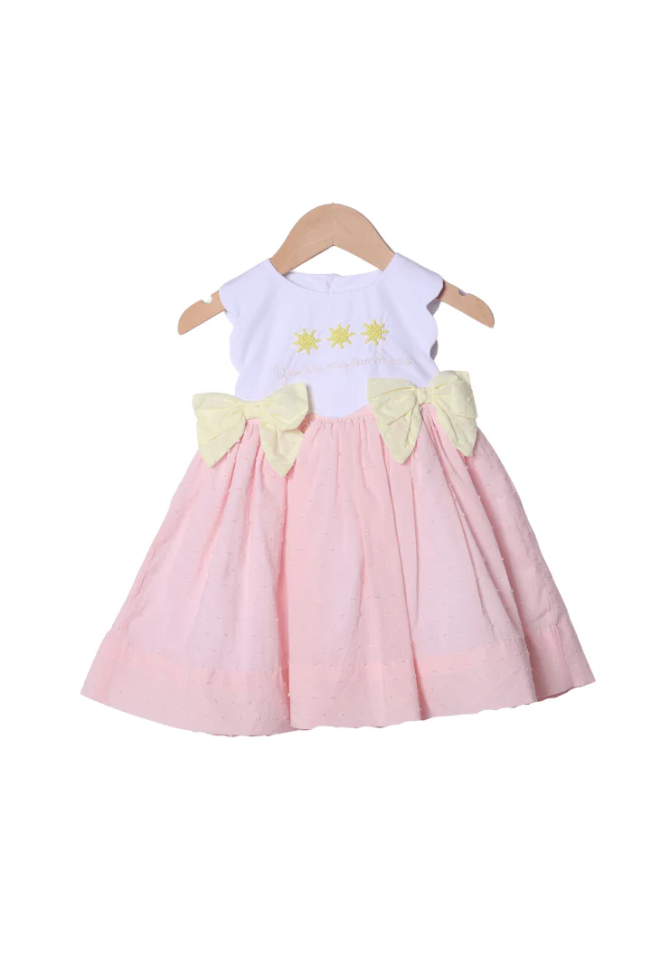 French Knot You Are My Sunshine Pink Swiss Dot Dress