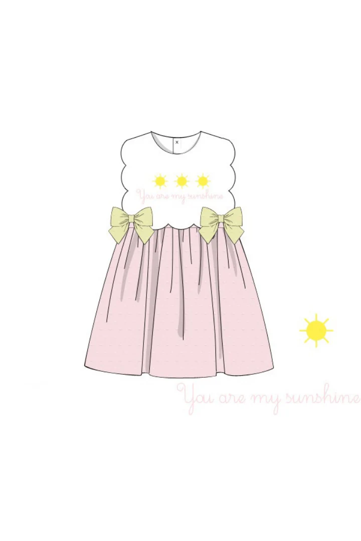 French Knot You Are My Sunshine Pink Swiss Dot Dress - Image 2