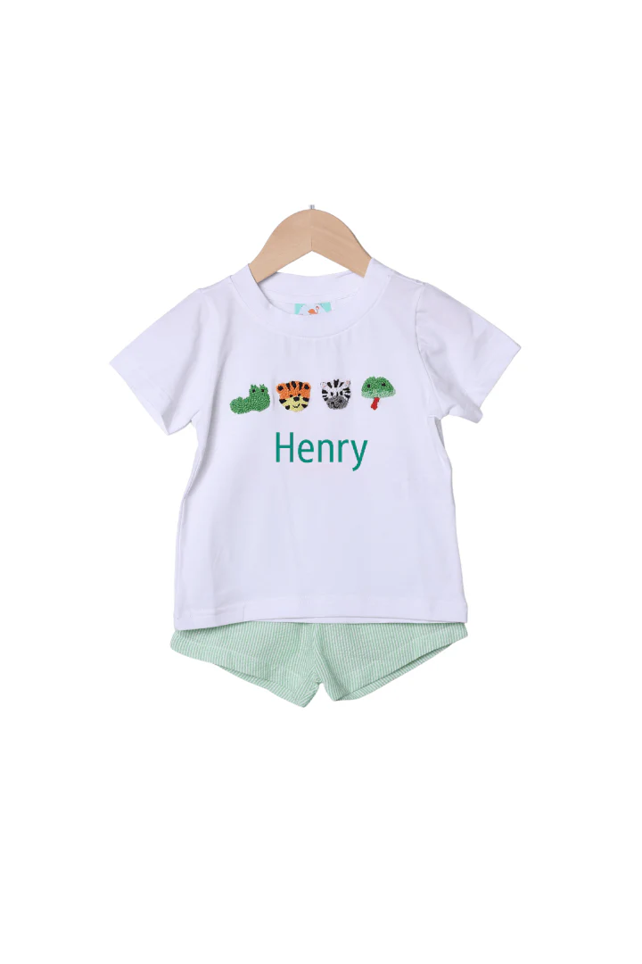French Knot Zoo Friends Seersucker Short Set