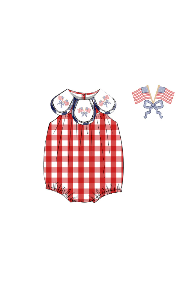 Hand Embroidered American Flag Red Buffalo Check Tulip Bubble - Image 3