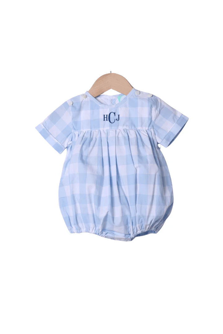 Hand Embroidered Bunny Blue Buffalo Check Tab Bubble - Image 2