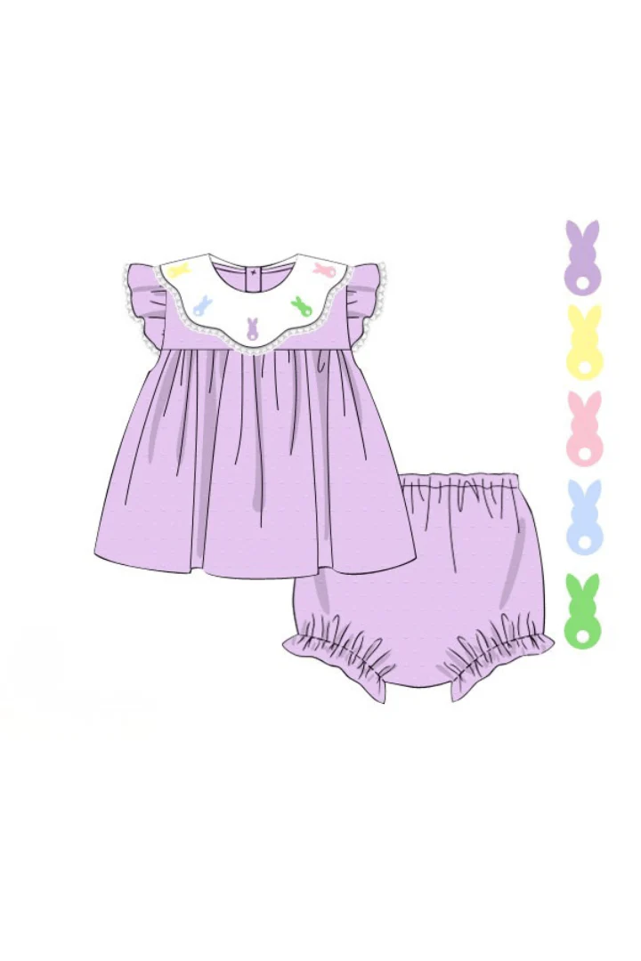 Hand Embroidered Peeps Lavender Swiss Dot Bloomer Set - Image 2