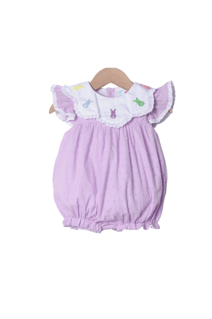 Hand Embroidered Peeps Lavender Swiss Dot Bubble