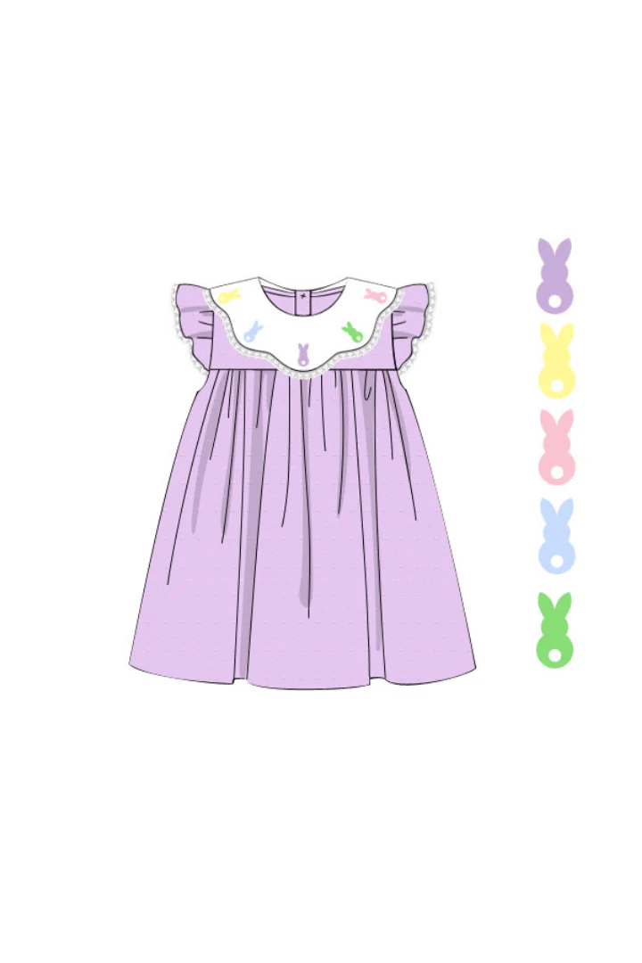 Hand Embroidered Peeps Lavender Swiss Dot Dress - Image 2