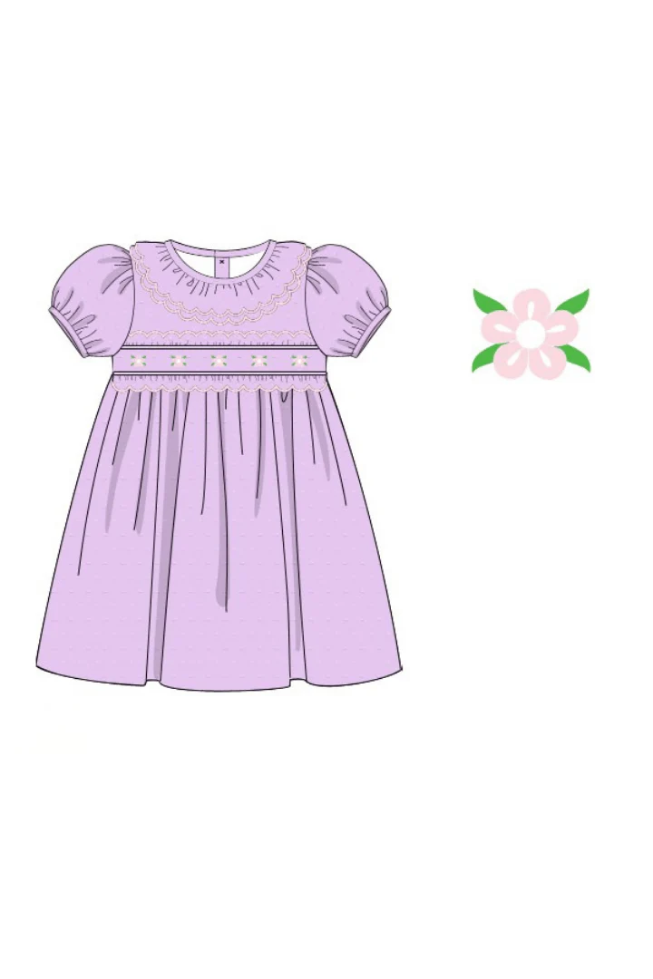 Hand Embroidered Rose Bud Lavender Swiss Dot Dress - Image 2