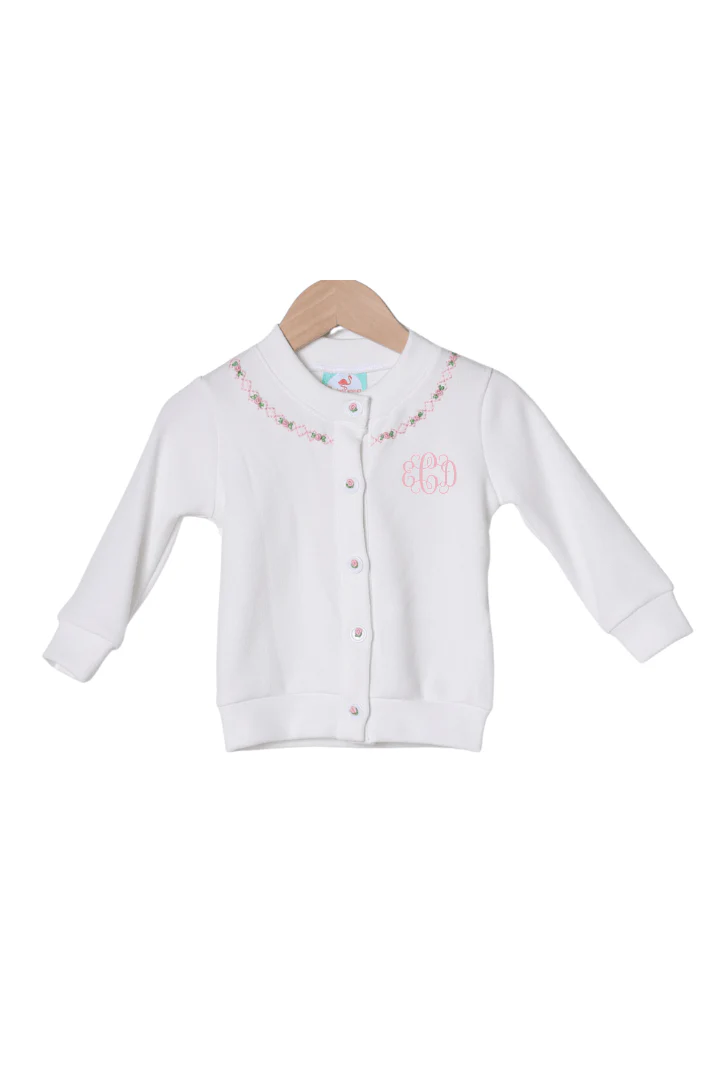 Hand Embroidered Rosette White Cardigan