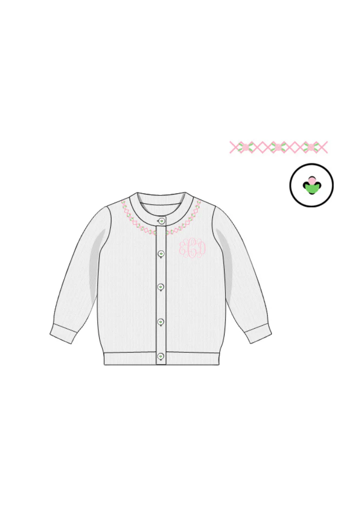 Hand Embroidered Rosette White Cardigan - Image 2