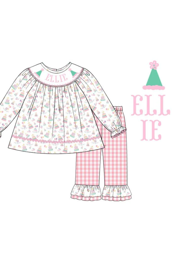 Pre-Order Hand Smocked Custom Name Birthday Set-Long Sleeve