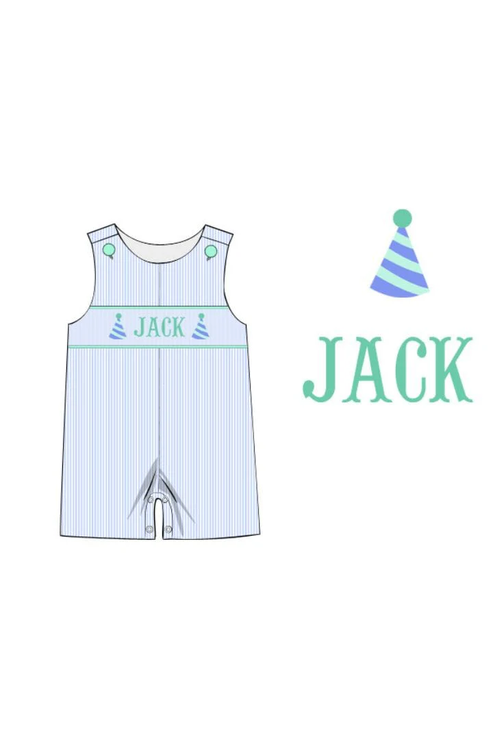 Pre-Order Hand Smocked Custom Name Blue Stripe Birthday Jon Jon