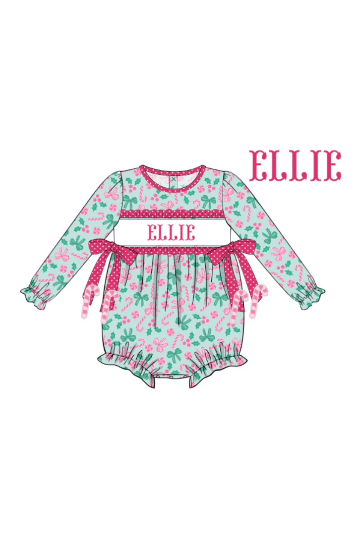 Pre-Order Hand Smocked Custom Name Candy Cane Lane Bubble