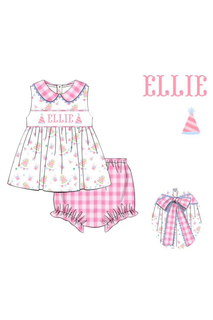 Pre-Order Hand Smocked Custom Name Happy Birthday Bloomer Set