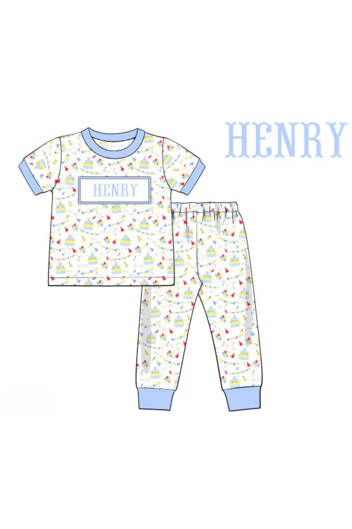 Pre-Order Hand Smocked Custom Name Happy Birthday Boy Lounge Set