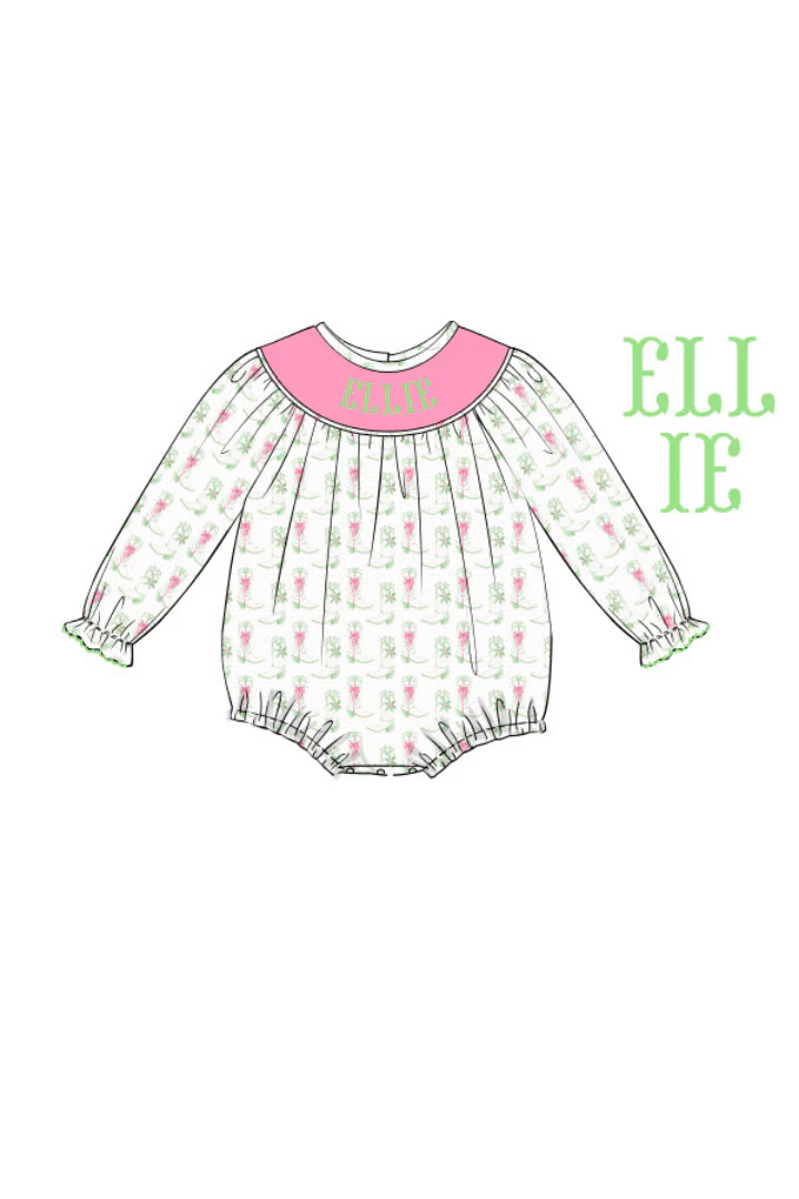 Pre-Order Hand Smocked Custom Name Holiday Boots Bubble