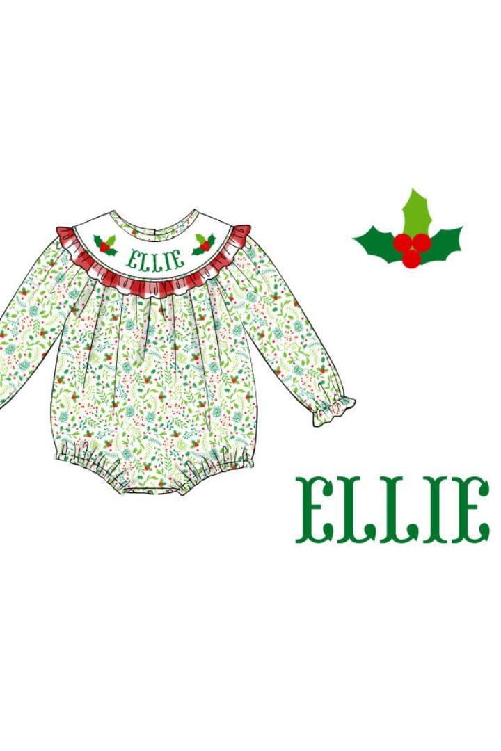 Pre-Order Hand Smocked Custom Name Holly Bubble